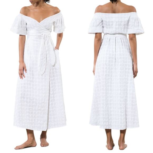 Mara Hoffman Adelina White Midi Wrap Dress Organic Cotton Size Small Preowned - Picture 3 of 12